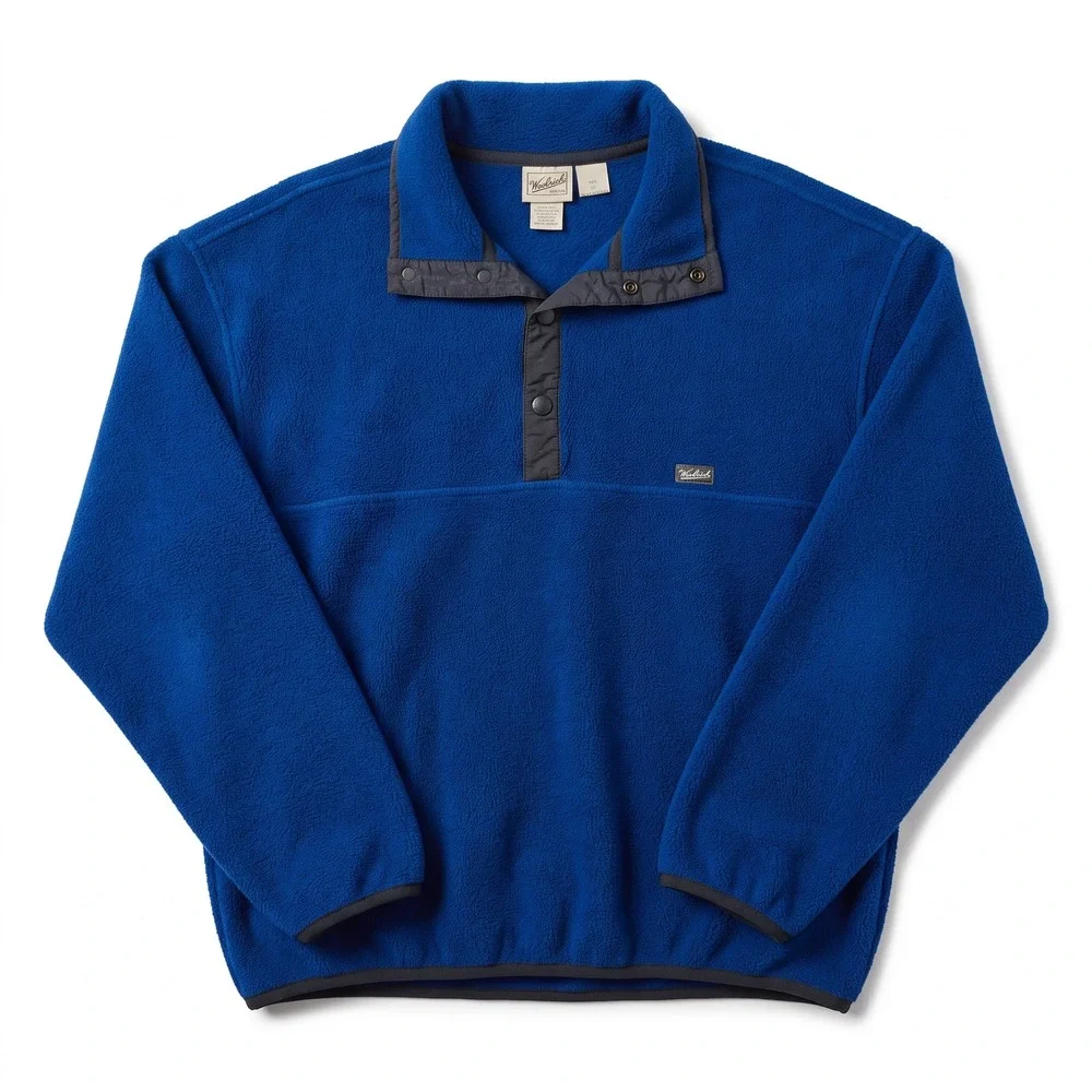 Woolrich Polartec Fleece Pullover Mens L Blue Snap-T Contrast Trim